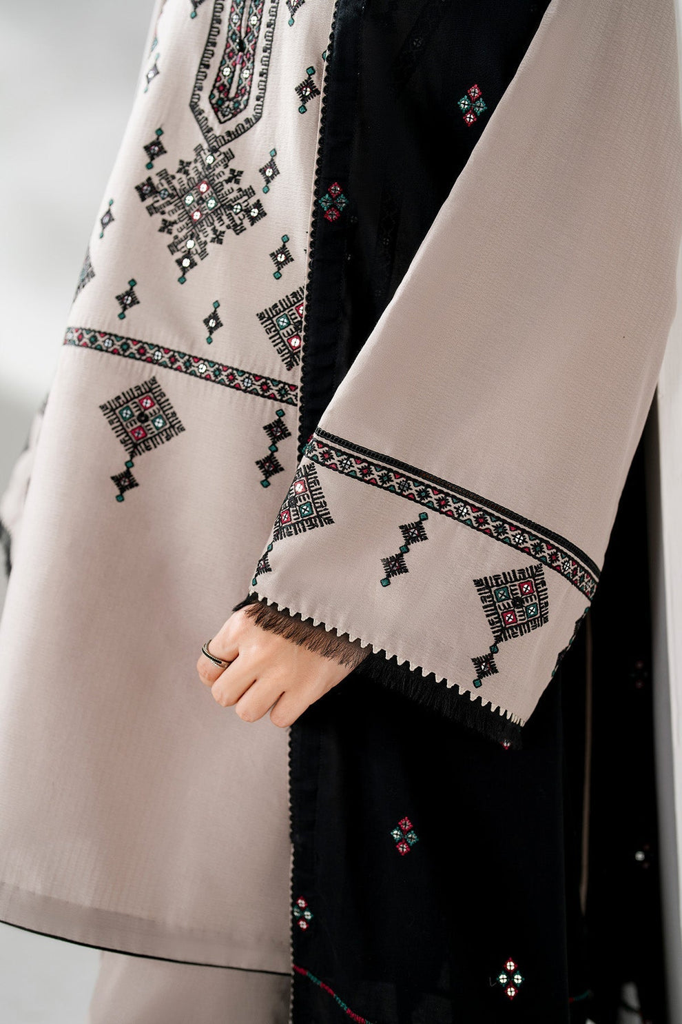 JAZMIN-3PC DHANAK EMBROIDERED SHIRT WITH DHANAK EMB SHAWL AND TROUSER