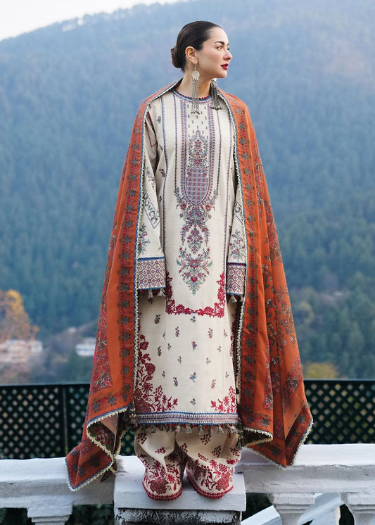 Hussain Rehar Unstitched Dhanak 3PC With Printed Shawl