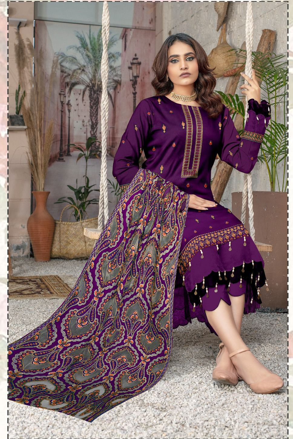 Bareeze Unstitched Luxury Dhanak Heavy Embroidered 3PC Suit With Laser Cut Shawl