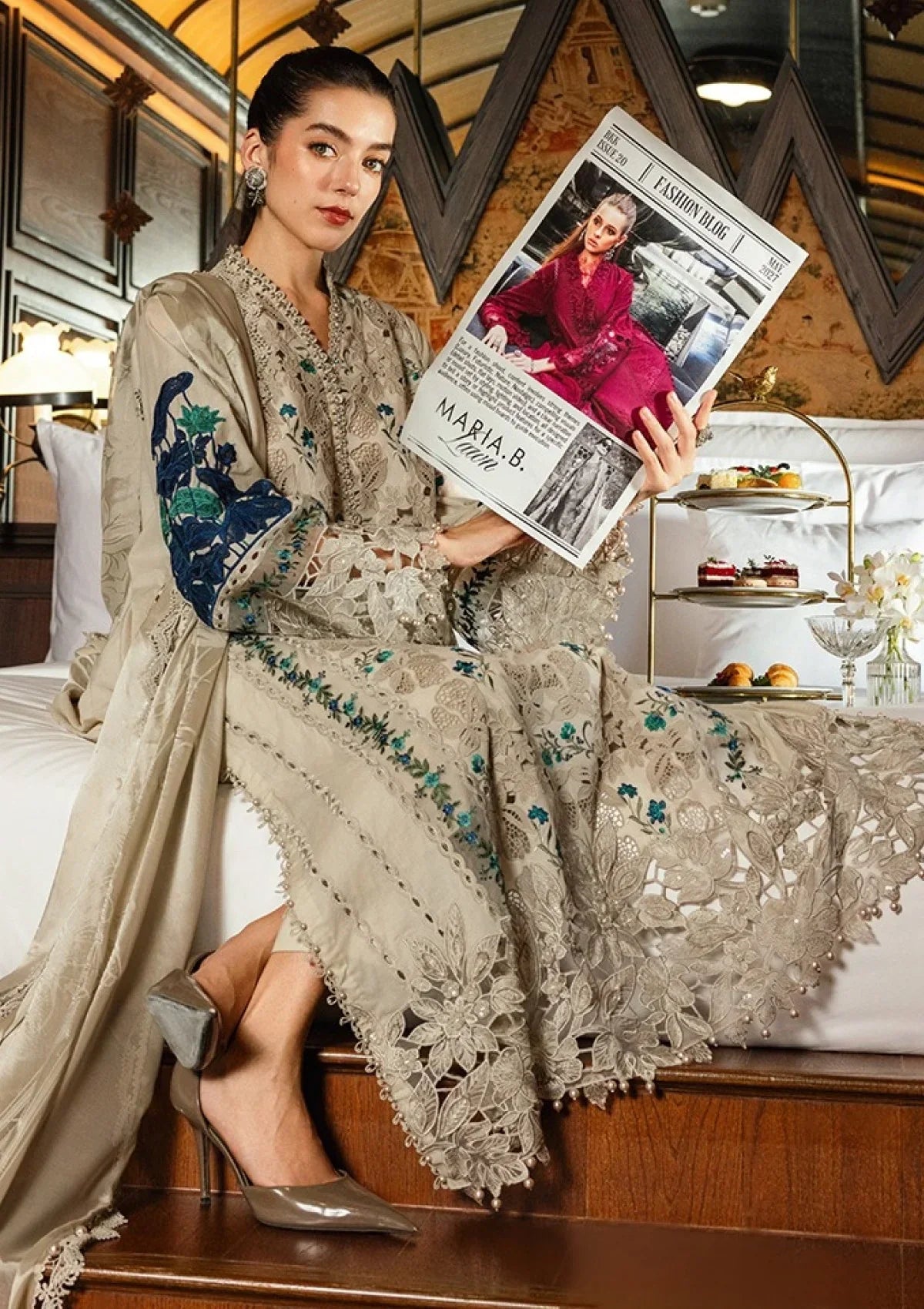 Evania - Luxury 3PC Chikenkari Heavy Embroidered Suit