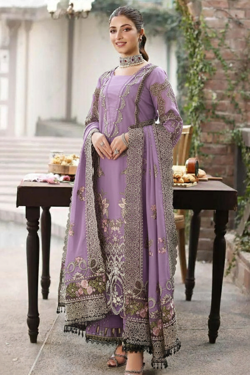 KAHF 3PC UNSTITCHED DHANAK EMBROIDERED WITH EMBROIDERED SHAWL & PLAIN DHANAK TROUSER