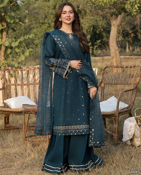 ALLEY'S UNSTITCHED DHANAK EMBROIDERED 3PC WITH HEAVY EMBROIDERED DUPATTA
