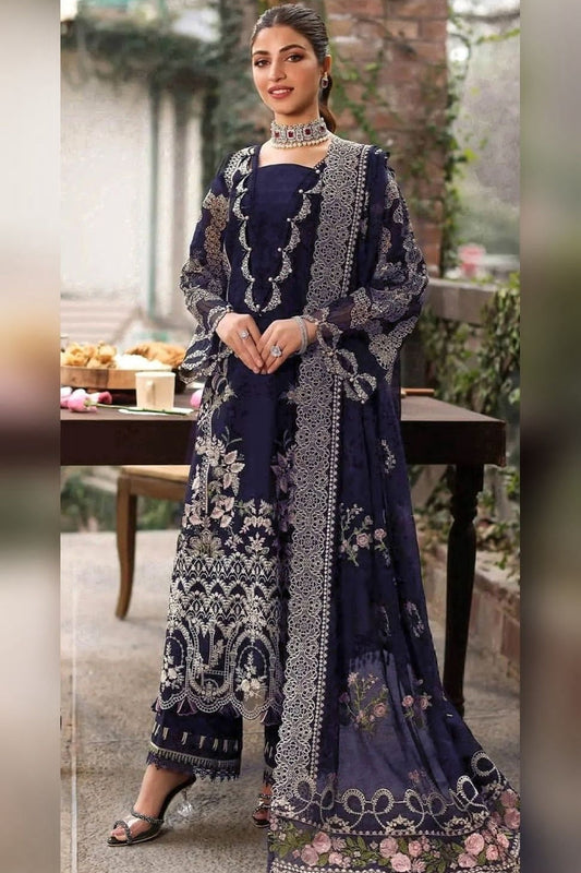 KAHF 3PC UNSTITCHED lawn 90/70 EMBROIDERED WITH EMBROIDERED SHAWL & PLAIN lawn 90/70 TROUSER