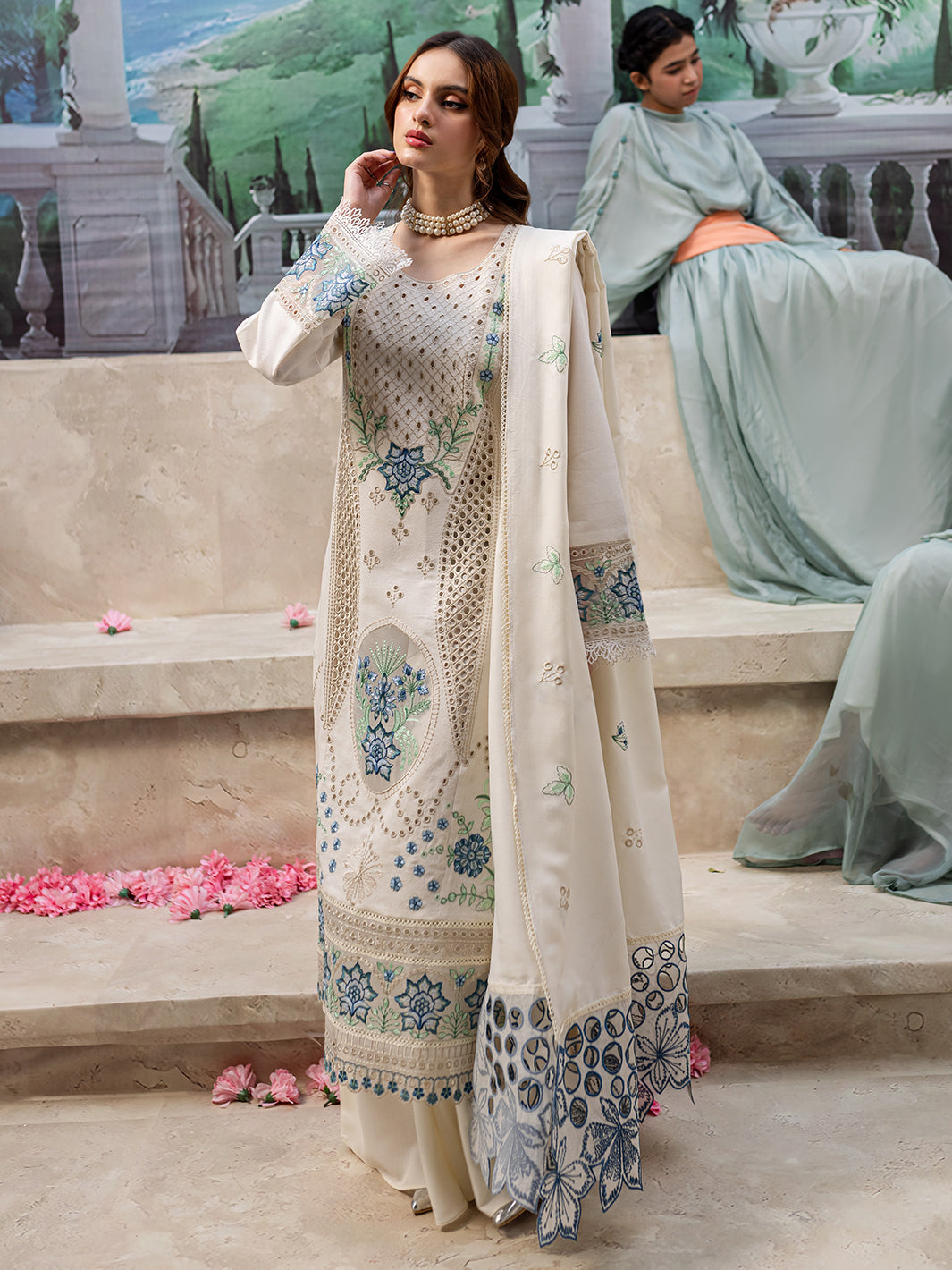MAHNUR- SUMMER UNSTITCHED lawn 90/88EMBROIDERED 3PC WITH LASER WORK EMBROIDERED SHAWL