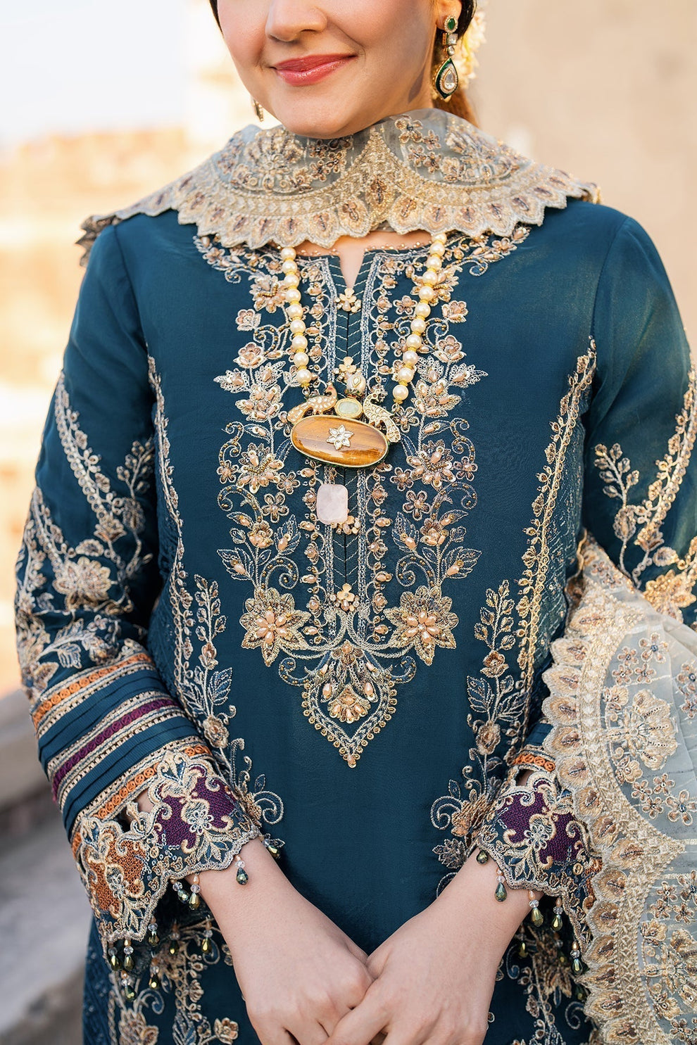 BATIK-3PC DHANAK HEAVY EMBROIDERED SHIRT WITH COTTON NET EMBROIDERED DUPATTA AND EMB TROUSER-BIC-4238