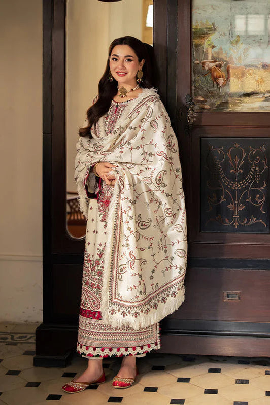 ASIM JOFA-3PC DHANAK SEQUENCE EMBROIDERED SHIRT WITH DHANAK EMBROIDERED SHAWL & DHANAK TOUSER-BIC-4060