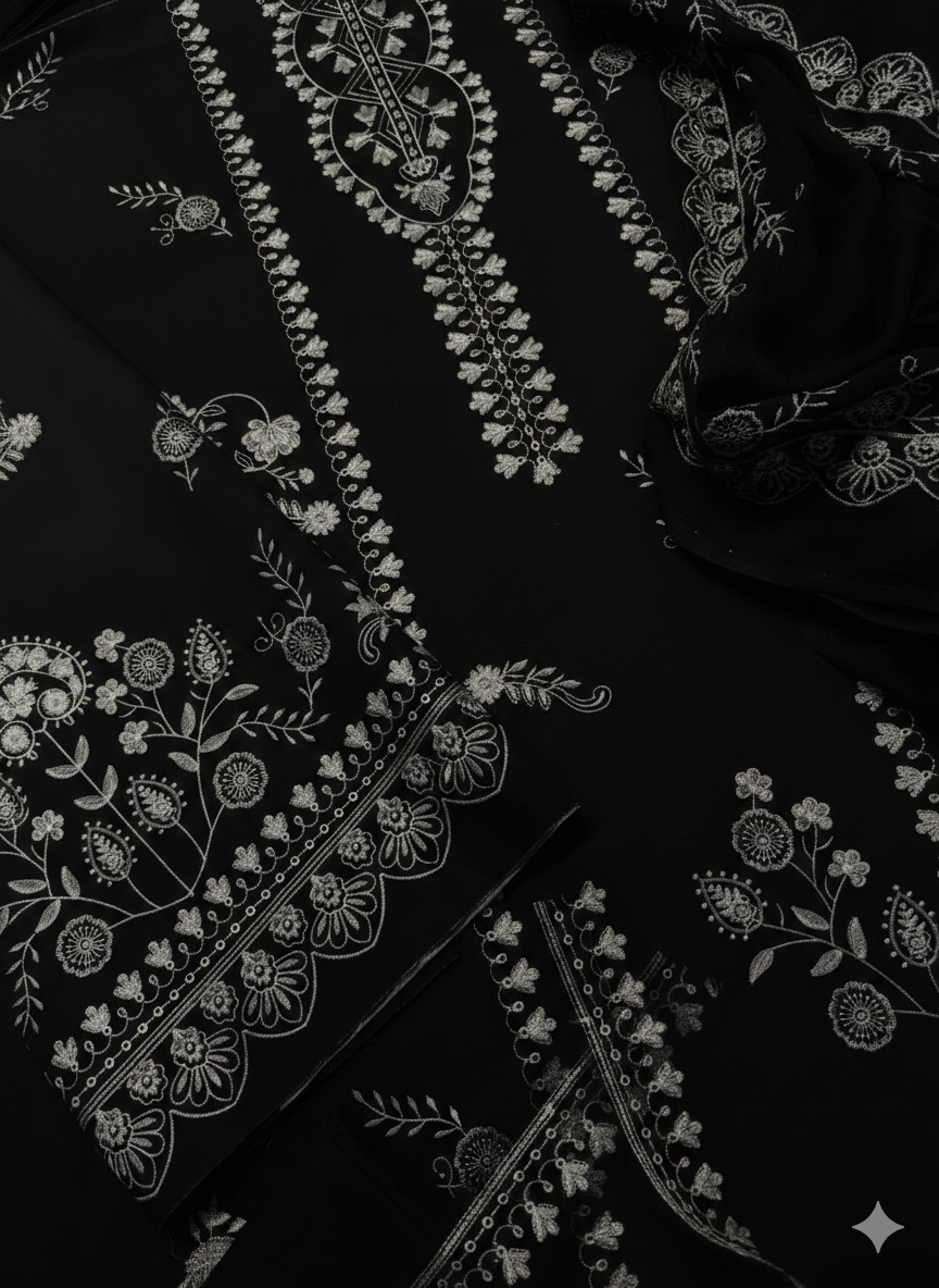 CROSS STITCH LUXURY summer UNSTITCHED EMBROIDERED 3PC