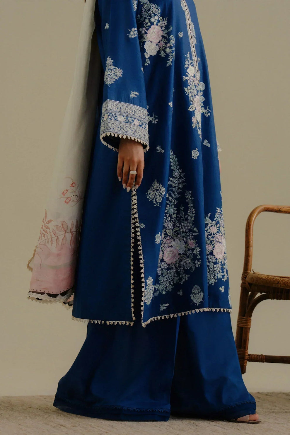 ZARA SHAHJAHAN- 3PC LAWN EMBROIDERED SHIRT WITH PRINTED CHIFFON DUPATTA