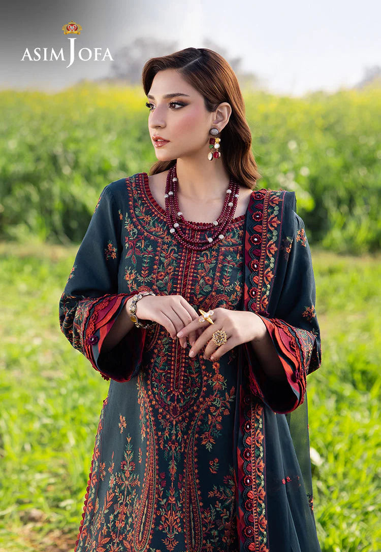 ASIM JOFA-3PC lawn  EMBROIDERED SHIRT WITH lawn EMBROIDERED SHAWL AND TROUSER