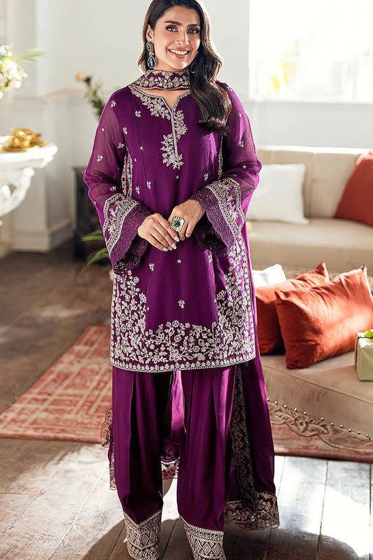 Azure Unstitched lawn  Embroidered 3pc with lawn  Embroidered Cut-work Ready To Wear shawl