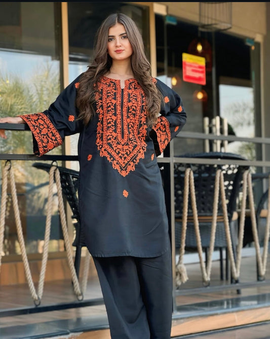 UNSTITCHED DHANAK 2PC WITH DHANAK EMBROIDERED TROUSER