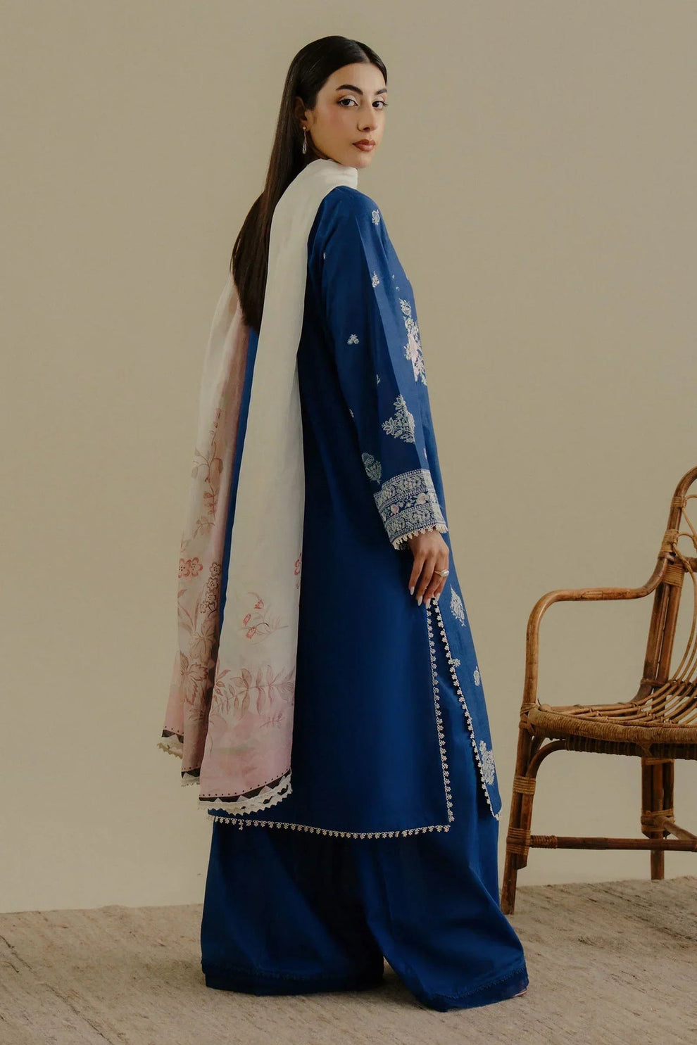 ZARA SHAHJAHAN- 3PC LAWN EMBROIDERED SHIRT WITH PRINTED CHIFFON DUPATTA