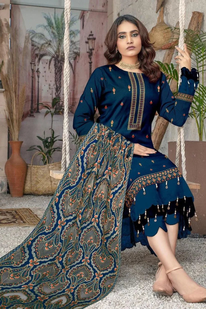 Bareeze Unstitched Luxury Dhanak Heavy Embroidered 3PC Suit With Laser Cut Shawl