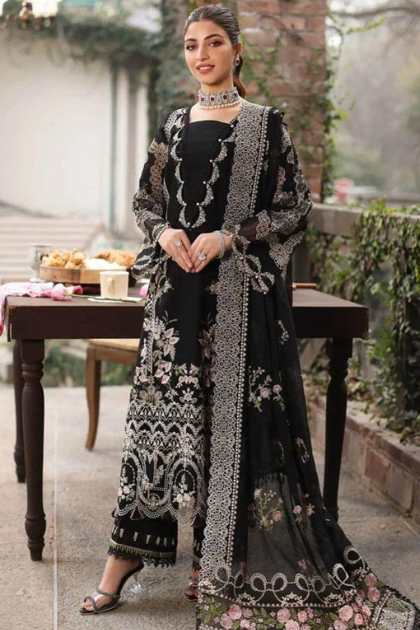 KAHF 3PC UNSTITCHED Lawn 90/70 EMBROIDERED WITH EMBROIDERED SHAWL & PLAIN Lawn TROUSER