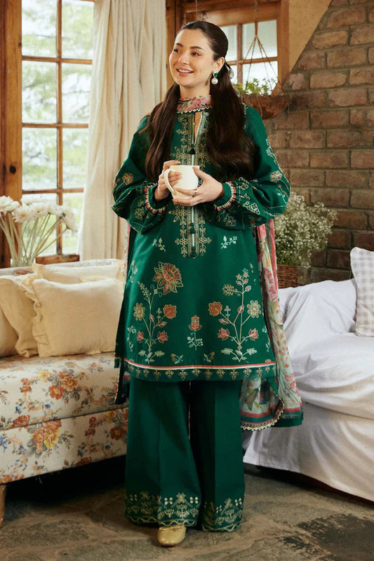 ZARA SHAHJAHAN- 3PC LAWN EMBROIDERED SHIRT WITH PRINTED CHIFFON DUPATTA