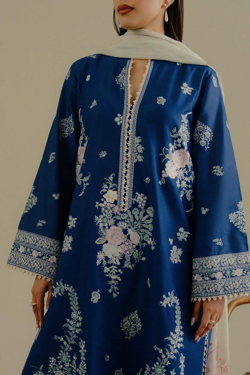 ZARA SHAHJAHAN- 3PC LAWN EMBROIDERED SHIRT WITH PRINTED CHIFFON DUPATTA