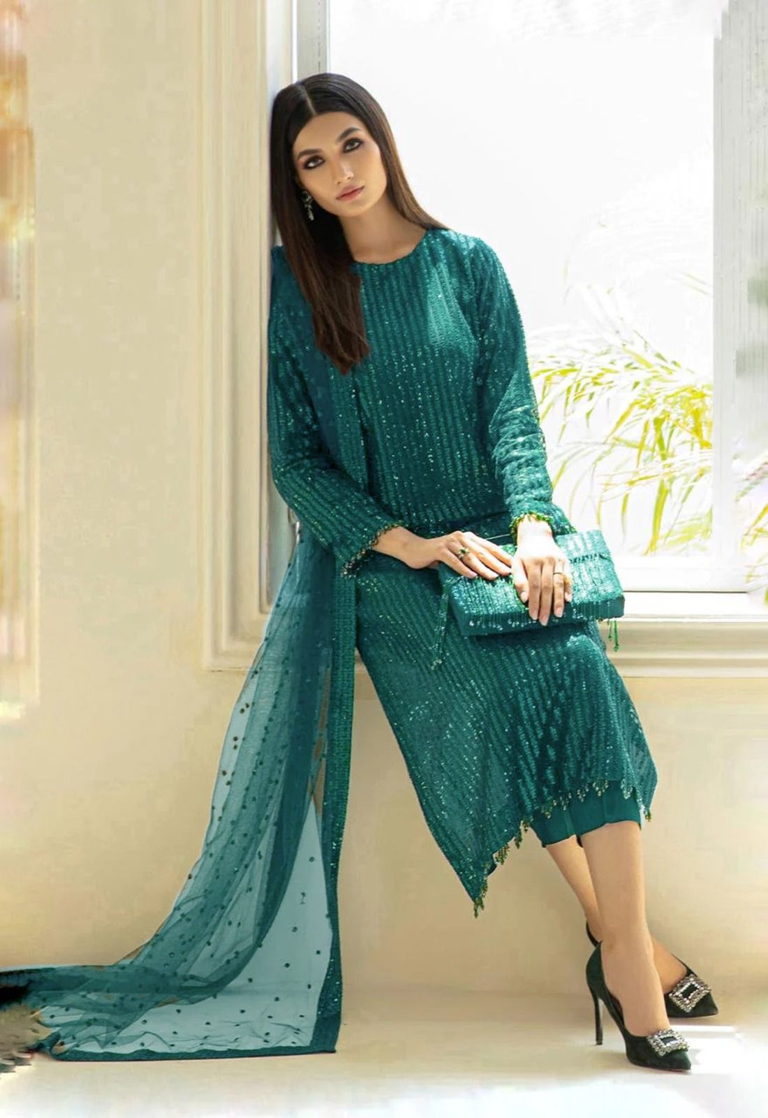 Luxury Party wear collection heavy sequins embroidery dress