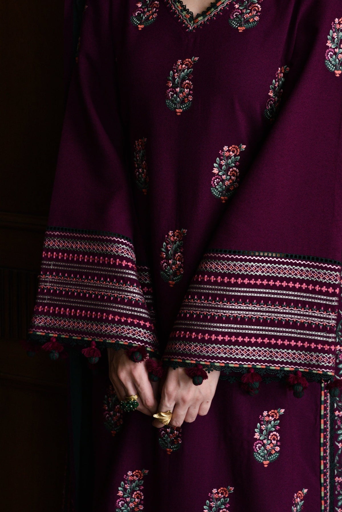 ZAIB DEEP PLUM LUXURY EMBROIDERED DHANAK 3PC WITH EMBROIDERED SHAWL AND TROUSER-WM-4331