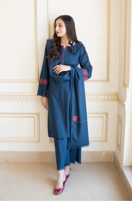 Aisling - 3PC Unstitched Dhanak Embroidered Shirt with Embroidered Dupatta and Trouser
Regular price