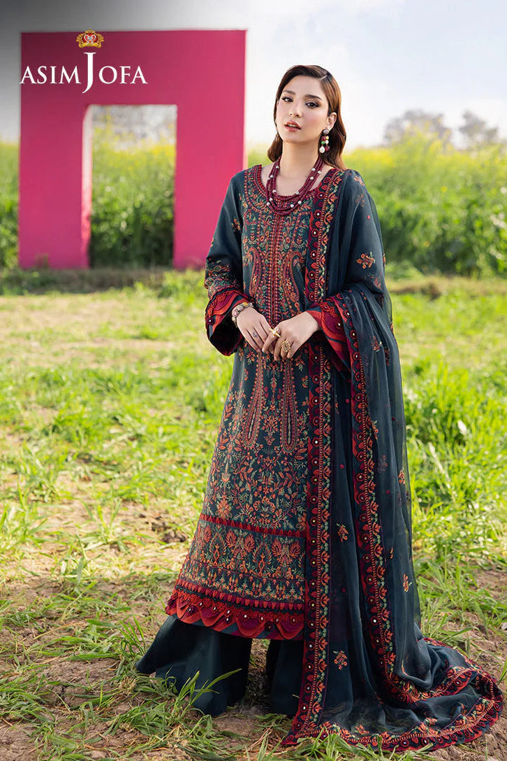 ASIM JOFA-3PC lawn  EMBROIDERED SHIRT WITH lawn EMBROIDERED SHAWL AND TROUSER