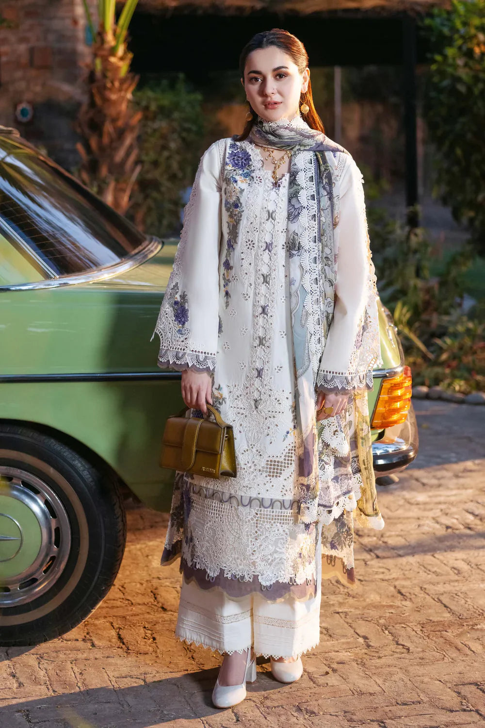 JADE - 3PC DHANAK EMBROIDERED SHIRT WITH DIGITAL PRINT SHAWL AND DYED TROUSER