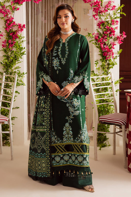 MAHNUR-3PC DHANAK EMBROIDERED SHIRT WITH COURTRAI PRINTED SHAWL & TROUSER-WM-4327