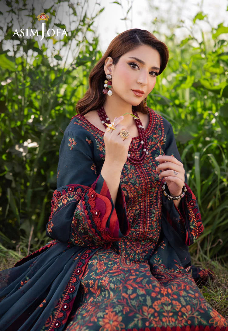 ASIM JOFA-3PC lawn  EMBROIDERED SHIRT WITH lawn EMBROIDERED SHAWL AND TROUSER