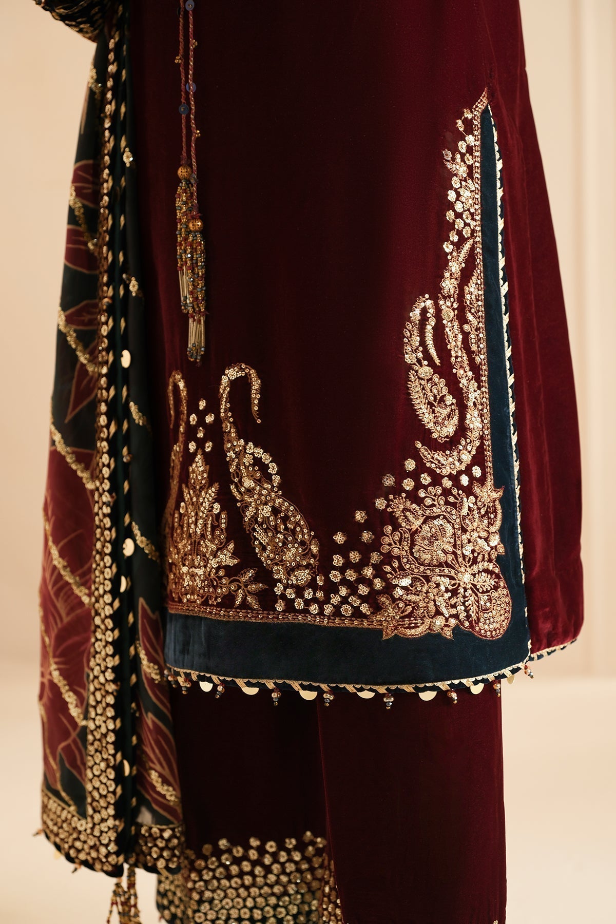 Jazmin 3PC Embroidered Velvet Suit with Embroidered Organza Dupatta