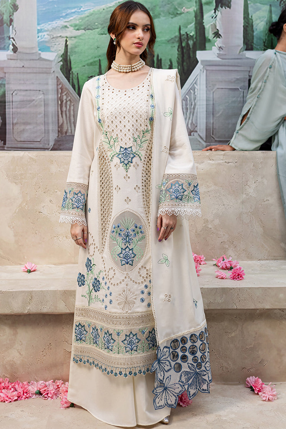 MAHNUR- SUMMER UNSTITCHED lawn 90/88EMBROIDERED 3PC WITH LASER WORK EMBROIDERED SHAWL