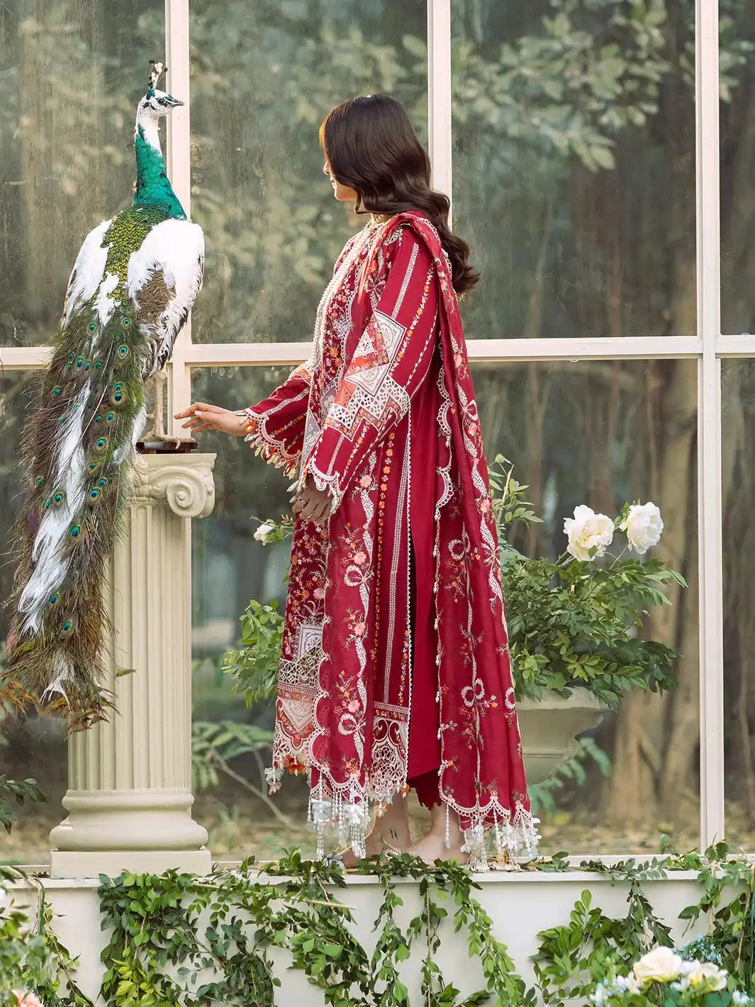 BIN_ILYAS Lawn EMBROIDERED 3PC WITH chiffon EMBROIDERED SHAWL