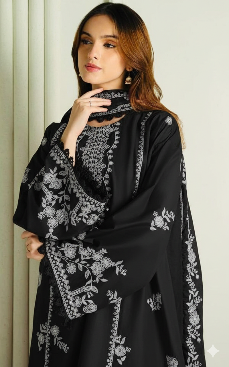 CROSS STITCH LUXURY summer UNSTITCHED EMBROIDERED 3PC